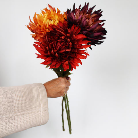 Autumn Chrysanthemums - orange, red & bordeaux