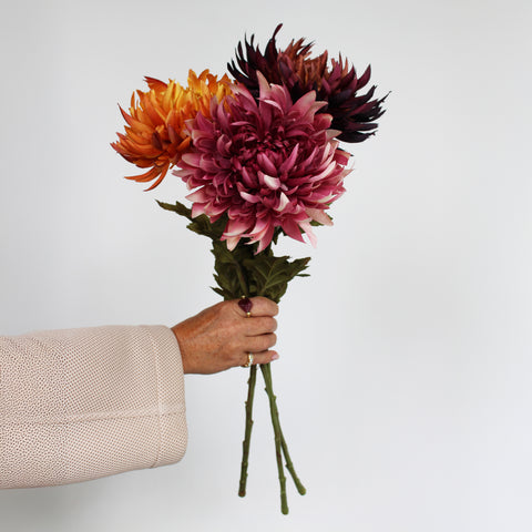 Autumn Chrysanthemums - orange, pink & bordeaux